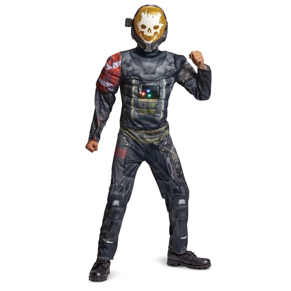 NEW Halo Spartan Emile Halloween Costume Boys Small 4-6 Mask Jumpsuit LIGHTS UP